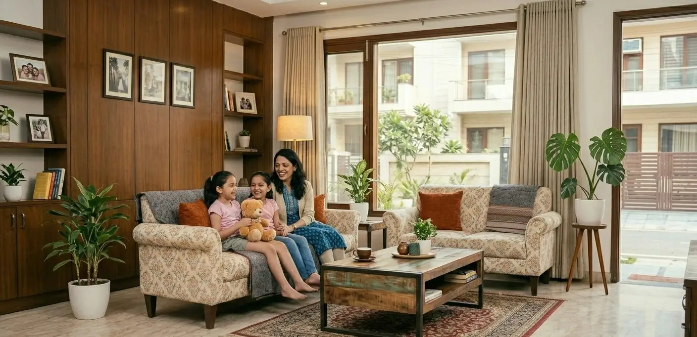 Happy family settled into new home after professional household shifting by AR Packers & Movers Delhi NCR